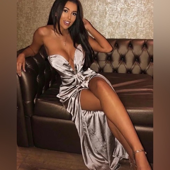 House Of CB 'Sigourney' Mink Satin Draped Front Maxi Dress NWOT - Picture 8 of 15